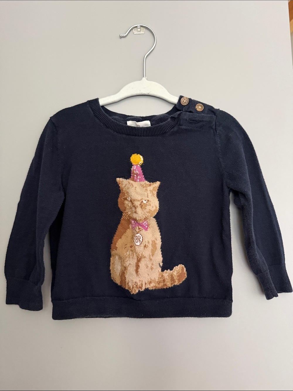Banana Republic 12-18 M Navy Kids Cat Party Pullover Sweater